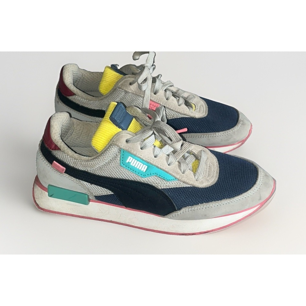 PUMA Future Rider BG Sneakers Women's 8.5 Men's 7 Colorful Pink Gray Navy Yellow